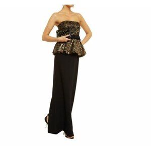 Raoul Brocade Peplum Strapless Column Embellished Black Long Dress SZ 0 NWT